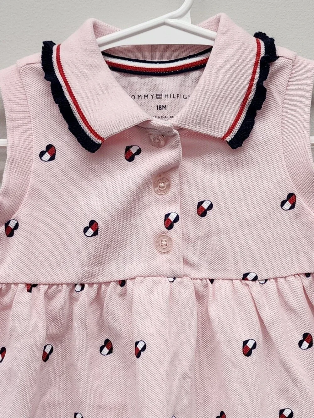 Tommy Hilfiger Baby Girl 18M Pink Flag Print Polo Dress Ruffle Collar